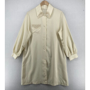 GOSSARD ARTEMIS Nightgown M Sleepshirt Lace Trim Button Up PJ Ivory USA Vtg